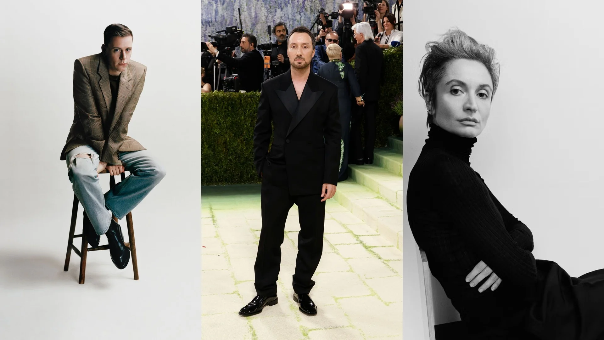 Seán McGirr, Anthony Vaccarello and Veronica Leoni. Photos: Campbell Addy / Vogue; Taylor Hill / Getty Images; Zoë Ghertner