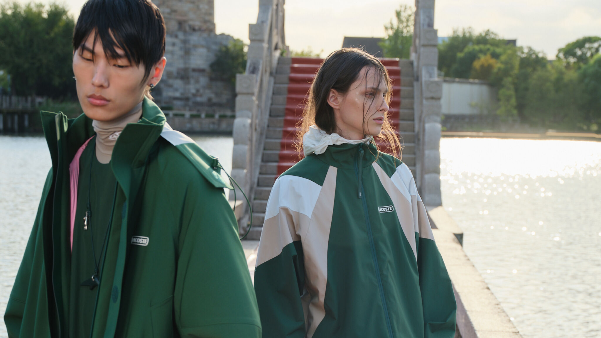 Models wearing looks from the Lacoste capsule co-created with Wang Yibo