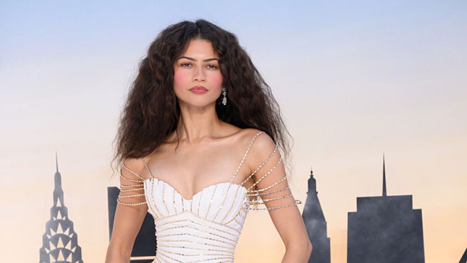 Zendaya in a white gown